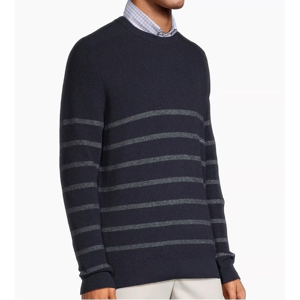 NWT Peter Millar Sampson Navy Striped Crewneck Sweater Merino Wool